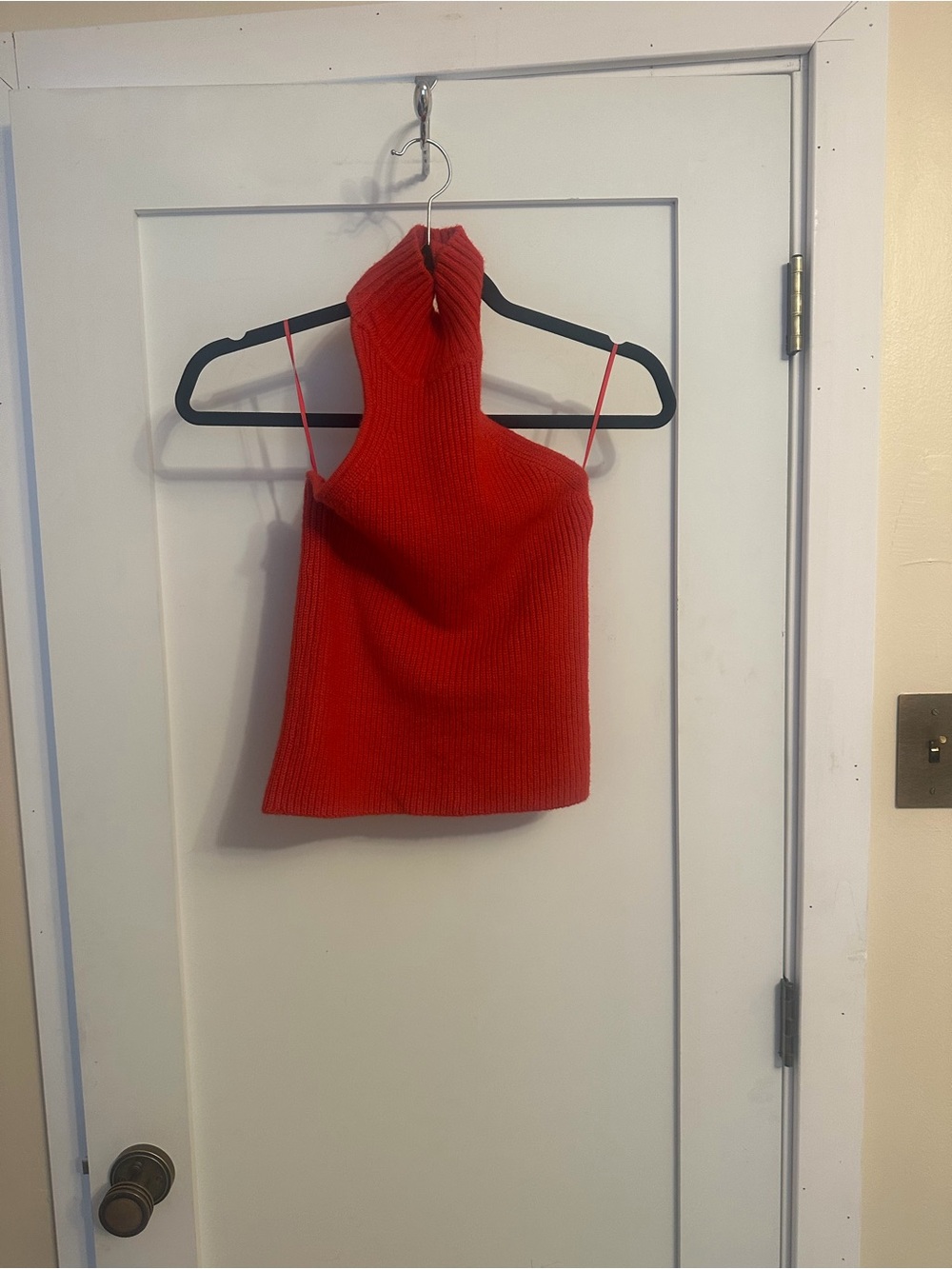 Zara Sleek Red Ribbed Halter Turtleneck Sweater